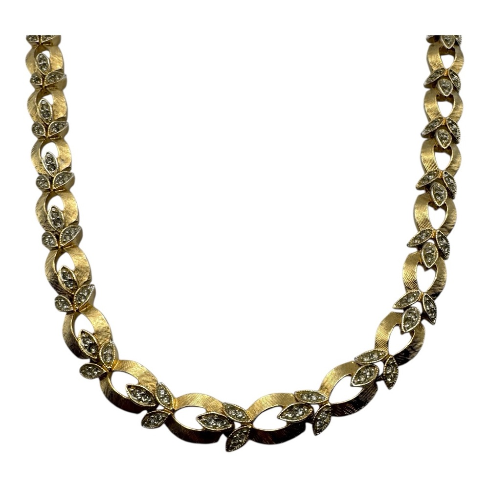 Vintage Gold-Tone Leaf Link Necklace with Rhinestones – Signed “4044” - Picture 2 of 8